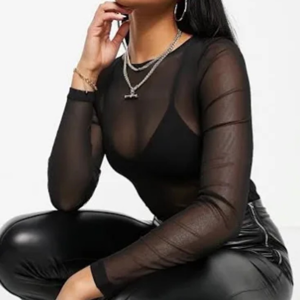 ASOS Black See-Through Bodysuit - Size 6